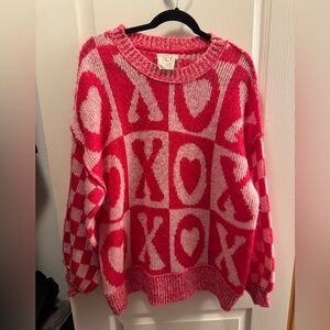 Fantastic Fawn Red and Pink XOXO Heart Knit Sweater